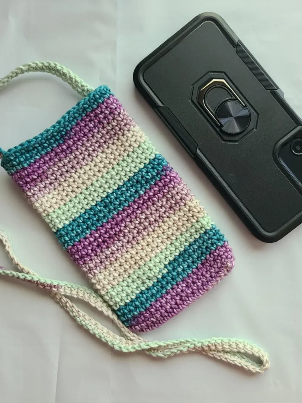 Handmade Hand Crochet Cell Phone Case Holder Crossbody Bag, New